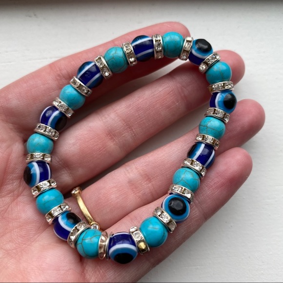 🧿Vintage turquoise & blue Evil Eye bead bracelet - Picture 4 of 6